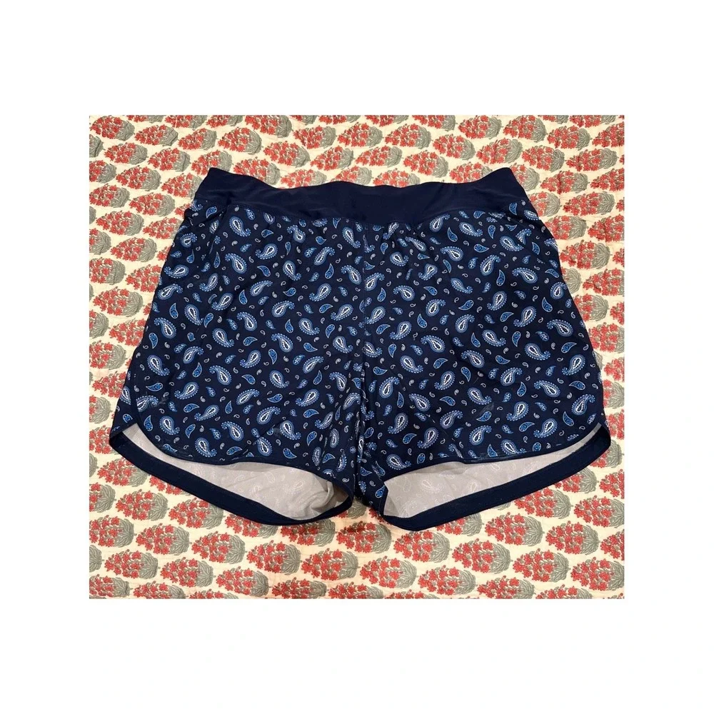 Lands End Womens 18W Navy Blue Paisley Swim‎ Shorts